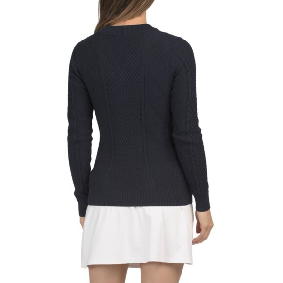 NVO Navy Upf 40 Cable Knit Textured Bala Sweater - Picture 2 of 2